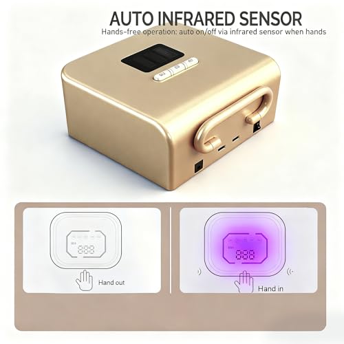 Cordless UV Nail Lamp 220W, Professional LED Nail Lamp with 48 Beads & Touch Display, Rechargeable UV Light for Gel Nails Built-in 3-Timer Modes & Auto Sensor, Fast Curing Nail Dryer (Gold)