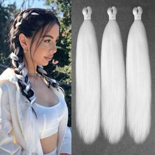 White Pre Stretched Braiding Hair 3 Bundles/Pack 26" Easy Braid Hair Itch Free Crochet Twist BraidsYaki Texture Hair for Braiding Extensions for Women (26 Inch,3 Packs,White)