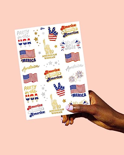 4th of July Temporary Tattoos - 34 Designs, Patriotic Party Supplies