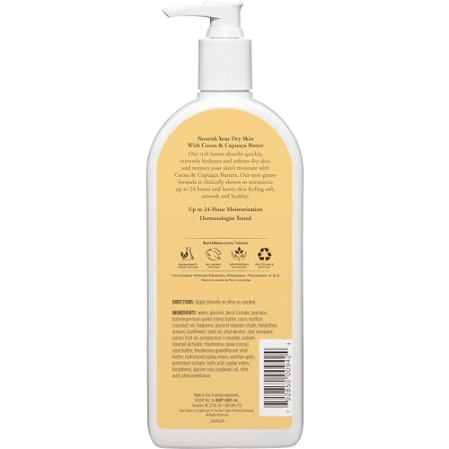 Burts Bees Butter Body Lotion for Dry Skin with Cocoa & Cupuau, 12 Oz (Package May Vary)