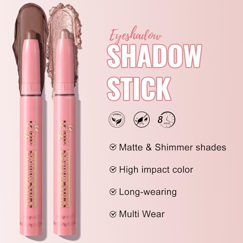 Erinde 6-Color Eyeshadow Stick Set, Waterproof Matte & Shimmer