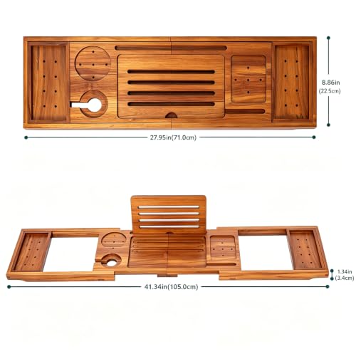 Premium Teak Expandable Bath Tray, 28-41 inches