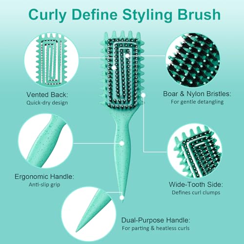 Curly Hair Brush with Boar Bristles - Detangling & Curl Defining
