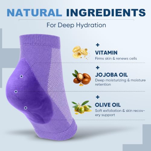 Moisturizing Heel Socks - 2 Pairs Toeless Gel Socks for Cracked Heels