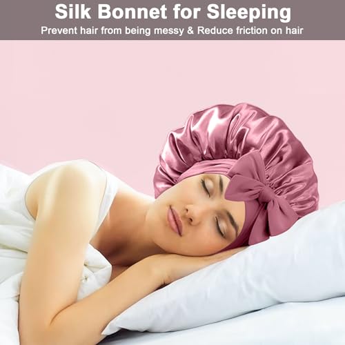 2-Pack Silk Satin Sleep Bonnets for Women - Adjustable Hair Wraps