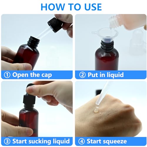 4 Pack 2oz Amber Essential Oil Dropper Bottles BPA-Free Refillable Containers