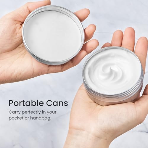 TUZAZO 48Pack 2 Oz Aluminum Tin Cans with Screw Lid and Labels, Refillable Travel Sized Cosmetic Containers Small Tins for Salves, Lotion Bars, Beard Balms, Candles