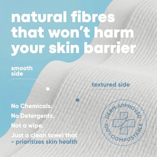 Takeoff Face Towels, 10"¡¿12" XL Face Disposable + Compostable Towelettes, Ultra Soft Makeup Remover Dry Wipes, Thick Face Towel w/Dual Texture For All Skin Types incl. Sensitive, 50 Count (1 Pack)