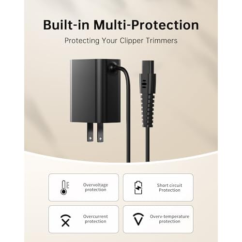 VHBW 4.5V Charger for BaByliss PRO FX870 FX825 Clipper Compatible with FX787 FX788 FX726 Trimmer - 6.5FT Extra Long Power Cord Replacement Part