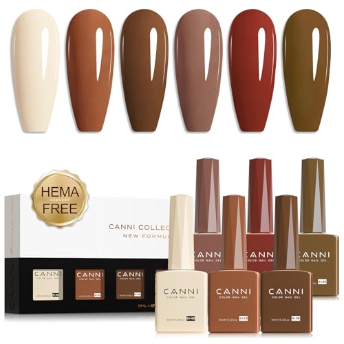 CANNI 9ML Gel Nail Polish Set - Chestnut Cake Nude Shades UV LED Soak Off, 6 Colors