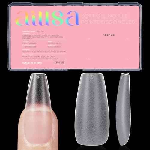 AILLSA Medium Coffin Nail Tips 450PCS Full cover Double-sided Matte Gel Stronger Adhesion Pre-Shaped Press on Nail Tips for Home DIY Nail Arts Salon 15 Sizes