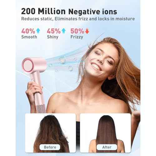 Hair Dryer,110,000 RPM Professional Blow Dryer - Brushless Motor with Negative Ionic Technology for Faster Drying,Magnetic Nozzle,Compact Design for Women Home&Travel Use,Pink