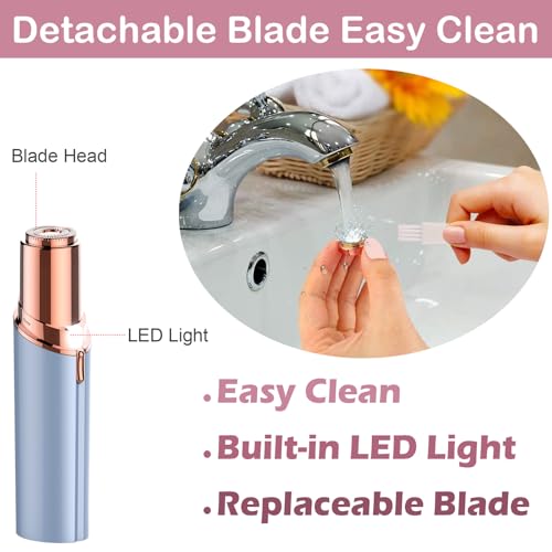 Facial Hair Removal for Women - Mini Travel Face Hair Remover - Electric Shaver Rechargeable Facial Trimmer Portable Painless Bikini Razor for Face Lips Chin Armpit Peach Fuzz Arms Legs (Blue)