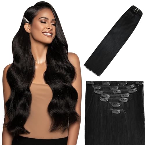 Clip in Hair Extensions Real Human Hair 120g 7pcs Human Hair Clip in Extensions 14 Inch Jet Black #1 Thickened Straight Real Hair Extensions Clip in Human Hair