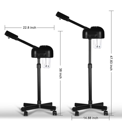 Stand Professional Ozone Facial Steamer with Touch Control, Hot Mist Function, Adjustable Height & Rolling Base, 360¡Æ Rotatable Nozzle, Use for Home, Salon SPA (Black)