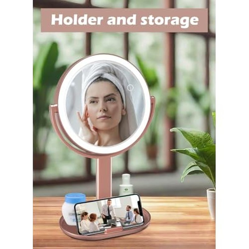 10x Magnifying Mirror with Light,Double Sided Magnified Mirrors,Rechargeable 3 Color Lights and Adjustable Brightness Vanity Mirror,360¡Æ Rotation Detachable for Travel with Tweezer