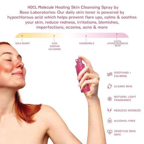 BASE LABORATORIES Hypochlorous Acid Spray for Face & Skin - Travel Size - Facial Toner Spray & Cleaner - Skin Repair Solution helps reduce redness, Irritations, acne - HOCL Molecule Spray 2oz