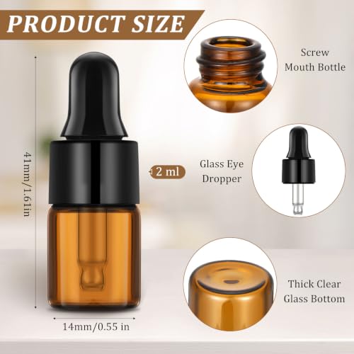 100 Pcs 2ml Amber Glass Dropper Bottles with Caps