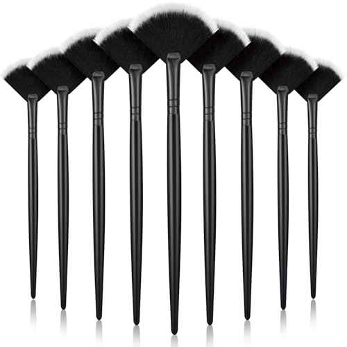 9 Pieces Facial Fan Mask Brushes, Soft Facial Applicator Brushes Tools for Peel Glycolic Makeup for Mud Cream(Black with White)