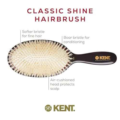 Kent CSGL 9" Large Oval Cushion Straightening Brush and Scalp Brush ? Natural White Boar Bristles Hair Brush for Fine or Thinning Hair ? Large Cushion Shine & Smoothing (+ Hair Brush Cleaner)