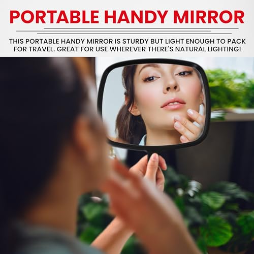 8-Inch Black Hand Mirror for Makeup with Ergonomic Handle - Portable & Durable
