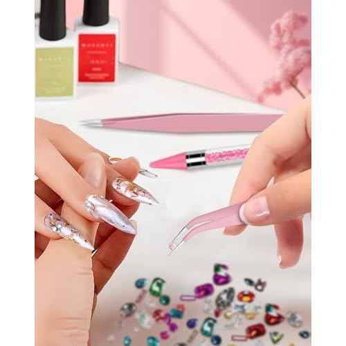Rhinestone Picker Tool Set,Rhinestone Applicator Tool,Rhinestone Picker Dotting With 4 Extra Pink Replaceable Wax Head and 2 Tweezer (Pink A)
