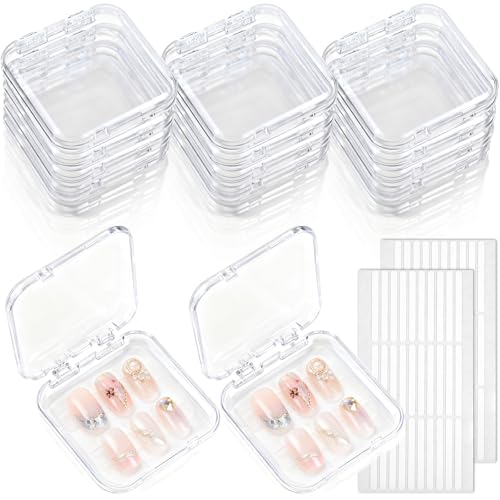 30pcs Press on Nail Storage Box with 60 Pcs Adhesive Double Sided Tape Acrylic Nail Display Boxes Artificial False Nail Box Organizer Fake Nail Case Transparent Nails Packaging Boxes for Nail Salon