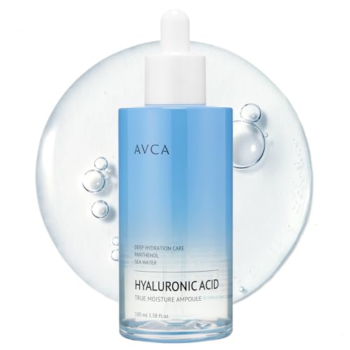 AVCA Moisture Hyaluronic Acid Serum 100ml (3.38 fl oz) ? Deep Hydrating Face Serum for Dry Skin with 8-Type HA, Panthenol & Deep Sea Water for Lightweight, Non-Sticky Moisture
