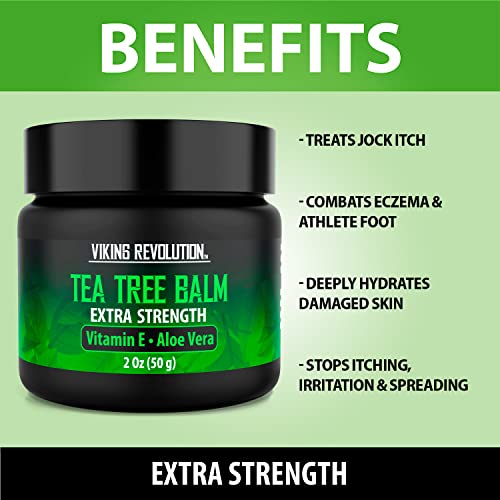 Viking Revolution Tea Tree Oil Cream - Super Balm Athletes Foot Cream - for Eczema, Jock Itch, Ringworm, Nail Treatment - Soothing Skin Moisturizer for Itchy, Scaly, Cracked Skin, 2 Ounce (Pack of 1)