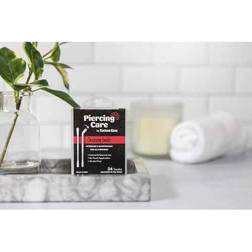 Tattoo Goo Piercing Care Cleansing Swabs, 24 Count, Medicated Cotton Swabs with No Alcohol, Oral & Dermal Aftercare, Antiseptic Formula, Helps Prevent Infection, Irritation and Scarring