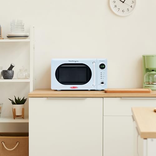 Nostalgia Retro Compact Countertop Microwave Oven - 0.7 Cu. Ft. - 700-Watts with LED Digital Display - Child Lock - Easy Clean Interior - Blue