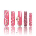 LOVFUL Press on Nails Shimmer Blossom Pink| Handmade with Full Covered Crystals| Reusable Fake Nails| Square Mid length 1.7in| H96-S