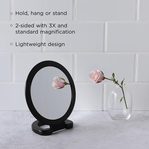 Diane Hand Mirror ? Double-Sided 1X and 3X Magnification, Lightweight Portable Handheld Mirror with Handle, Ideal for Makeup, Shaving, & Everyday Beauty, Compact Size for Travel & Gym ? 6" Diameter