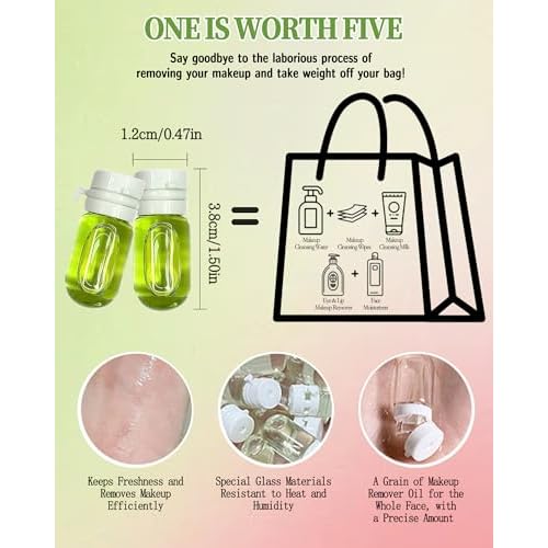 Makeup Remover Oil Portable Kit-7 Pcs Mini Travel Size Bottles Cleansing Oil for Face,Skincare Small Makeup Remover Oils,Deep Cleaning without Clogging Pore,for Dry & Neutral Skin (Green)