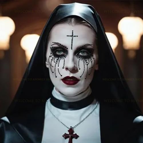 Halloween Nun Rhinestone Face Gems - Reusable Temporary Tattoo Stickers