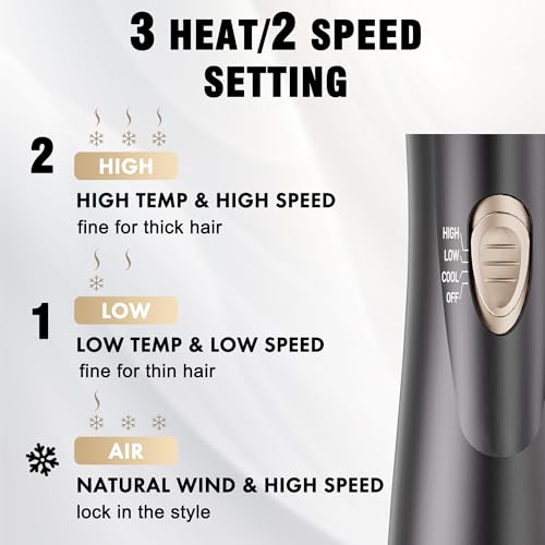 Rotating Hair Dryer Brush with 2 Interchangeable Heads