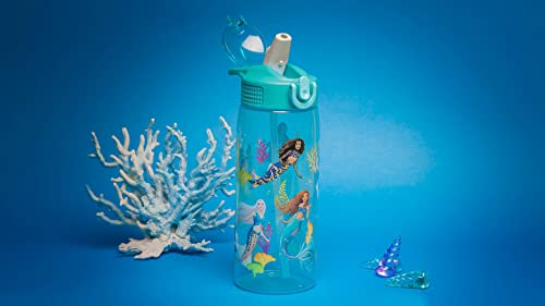 Zak Designs Disney The Little Mermaid 2023 Kids Water Bottle For School or Travel, 25oz, Durable Plastic, with Pop-Up Antimicrobial Spout and Cover, Handle, and Leak-Proof (Ariel and Sisters)