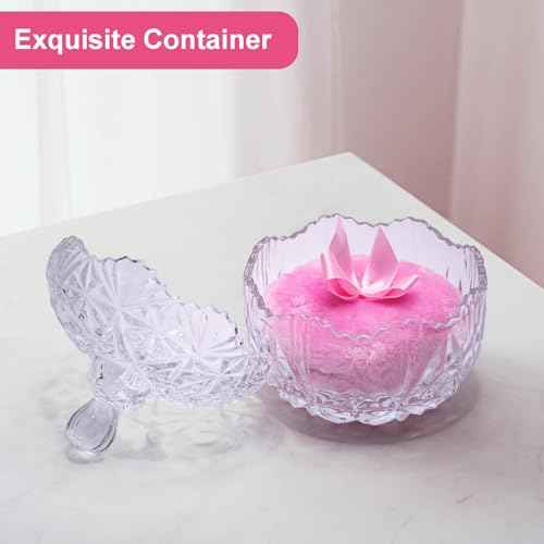 5 Pieces Large Body Powder Puff and Powder Container, Crystal Case for Dust Puff, Powder applicator with Box for Face and Body (Clear, Crown)