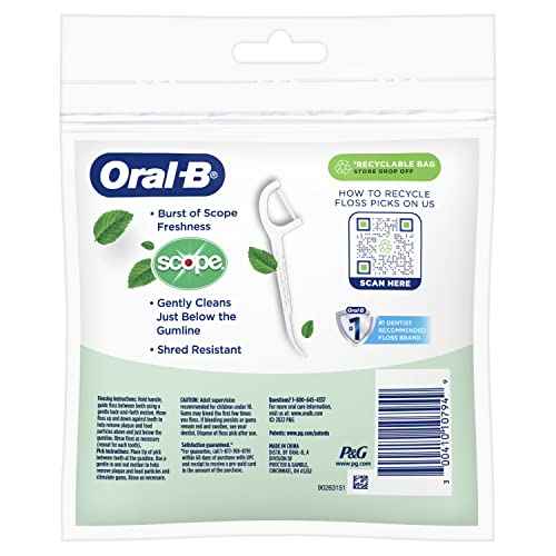 Oral-B Burst of Scope Dental Floss Picks, Fresh Mint, 75 Count Each, Pack of 6 (450 Count Total)