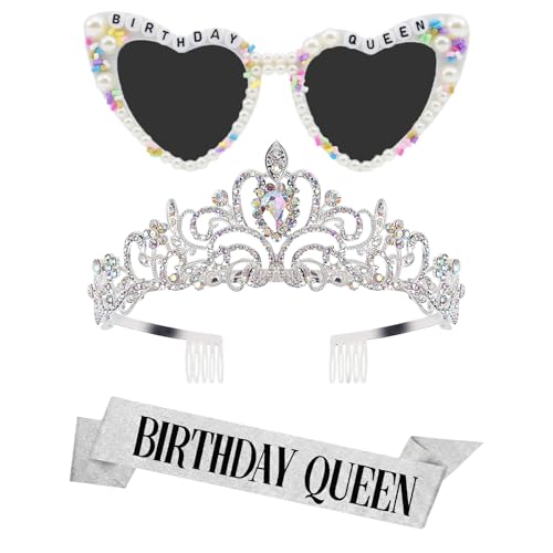 Birthday Queen Glasses Set with Crown Sash & Tiara Headband