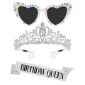 Birthday Queen Glasses Set with Crown Sash & Tiara Headband