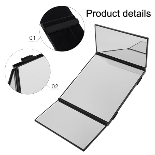 VRTYVEYBB 3-Way Tri-Fold Vanity Mirror 360° Fold-Out for Makeup & Grooming, Portable 6.7 x 6.3 inches, Black