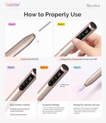 MelodySusie Portable Nail Drill PC100GR - 20000RPM Rechargeable File for Manicure & Pedicure