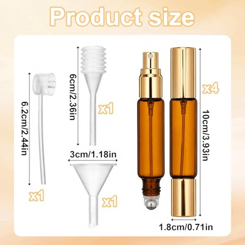 4pcs 10ml Refillable Perfume Bottle Spray & Roller Ball