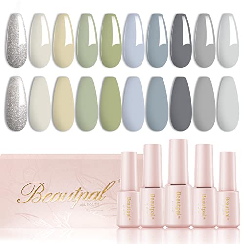 Beautpal Gel Nail Polish Set 10pcs Green Olive Blue Grassland Collection Colors Soak Off Long Lasting Gel Polish DIY Salon nail polish UV/LED Lamp Beauty Gift Set for Women Girls 7ML