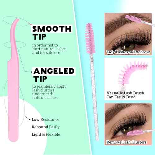 DIY Eyelash Extension Kit D-Curly Wispy Volume Lash Clusters Individual Lashes Lash Extension Kit with Lash Bond and Seal Applicator Tool for Self Application at Home (80P-280Pcs-Mix10-16mm-0.07D)