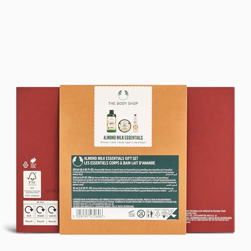 The Body Shop Almond Milk Essentials 3 Piece Set | Shower Cream, Hand Balm, Body Yogurt | for Dry, Sensitive Skin, Vegan
