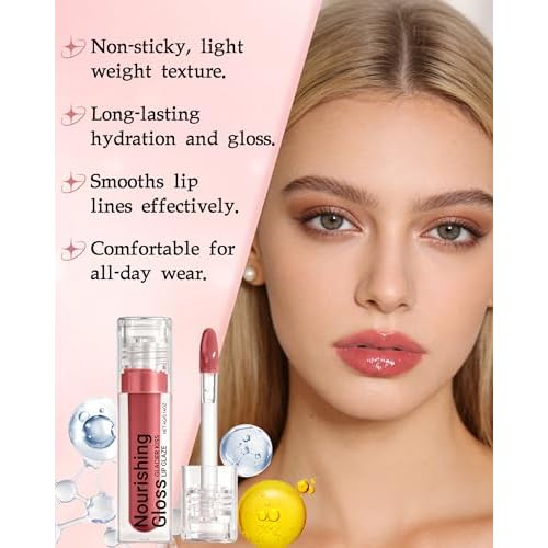 Plumping Lip Gloss for Women, Glossy Finish Lip Tint Stain, Hydrating Moisturizing Lips Care Tinted Lips Oil, Non-Sticky Long Lasting Shine Lipgloss Lipstick, Plumping LipGloss Oil Makeup-01 Pink