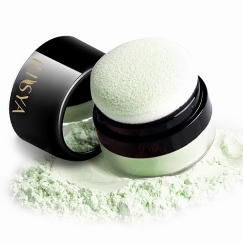 Setting Powder Lightweight Loose Powder Finishing Powder Long-Lasting Face Powder Waterproof with Soft Mushroom Powder Puff & Mirror, Translucent Finish,0.28 Oz (Light Green/Translucent)