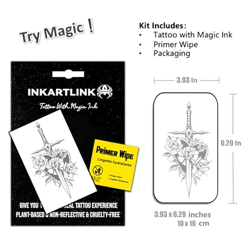 INKARTLINK Large Rose Sword Temporary Tattoos - Waterproof